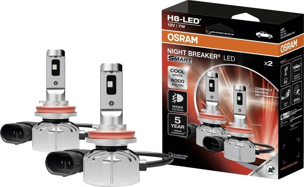 OSRAM NIGHT BREAKER LED SMART H8: Straßenzugelassene LED-Nebelscheinwerfer (breiter Lichtstrahl, 6000K, 2er-Set)