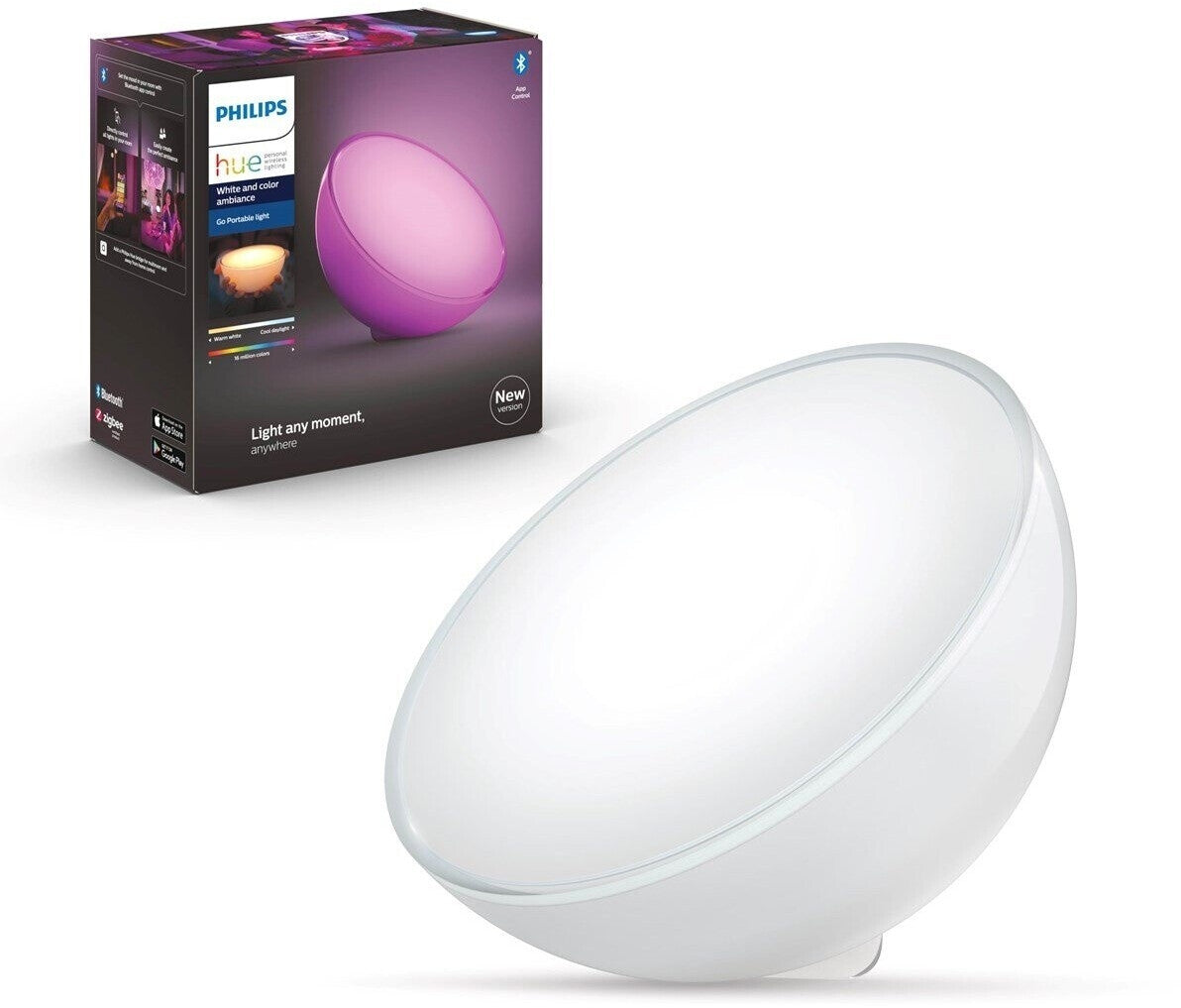 Philips Hue Go Tischleuchte: White & Color (530 lm, dimmbar, App/Sprache, tragbar)