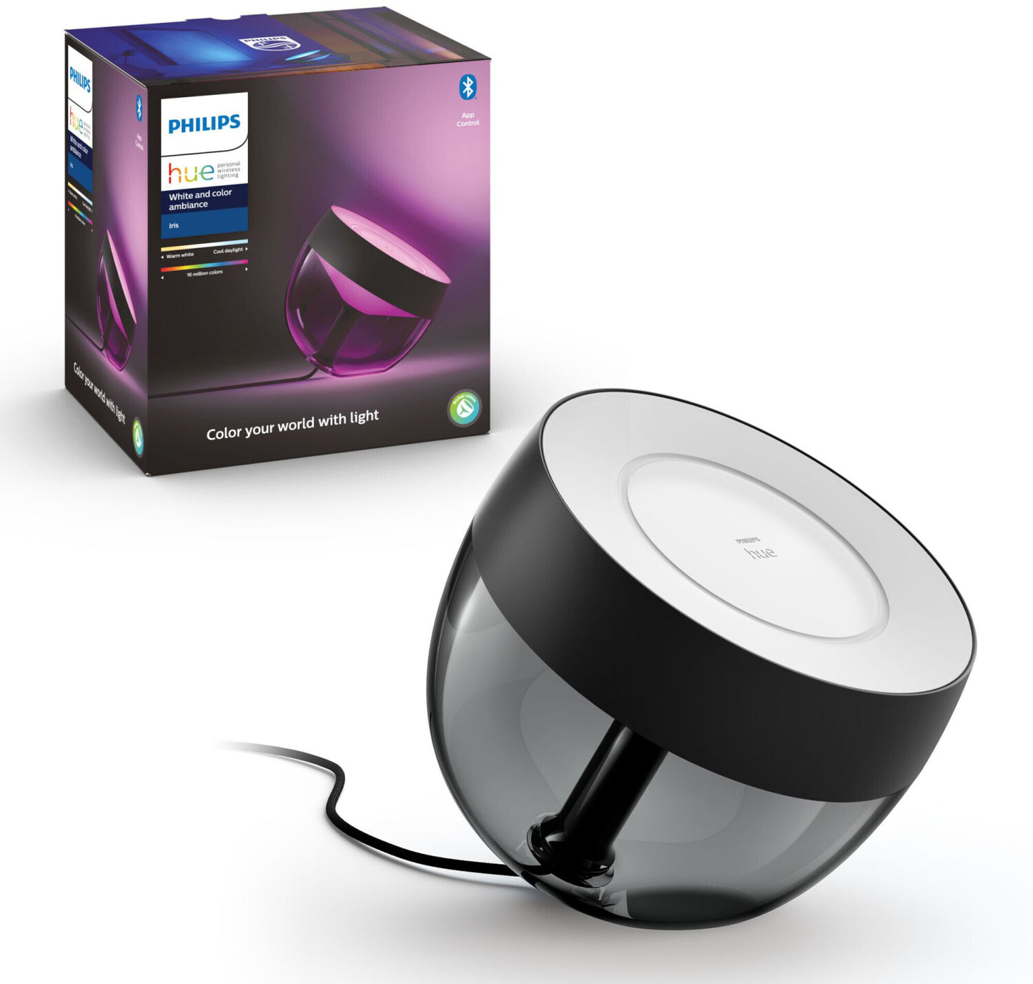 Philips Hue Iris Tischleuchte (Schwarz): White & Color (570 lm, dimmbar, App/Sprache)