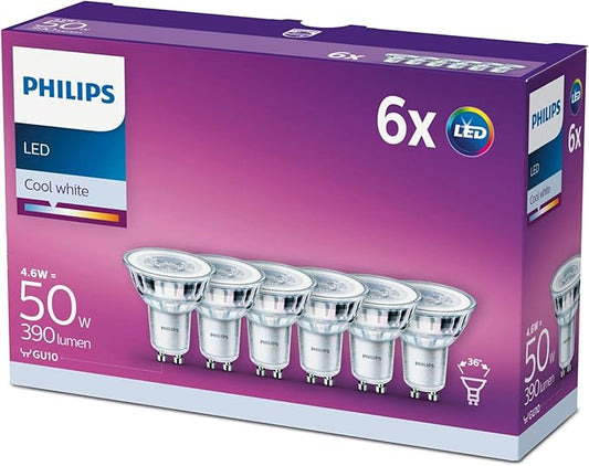 6er-Set PHILIPS GU10 LED Reflektor, 4,6W (50W), 36° neutralweiß (4000K)