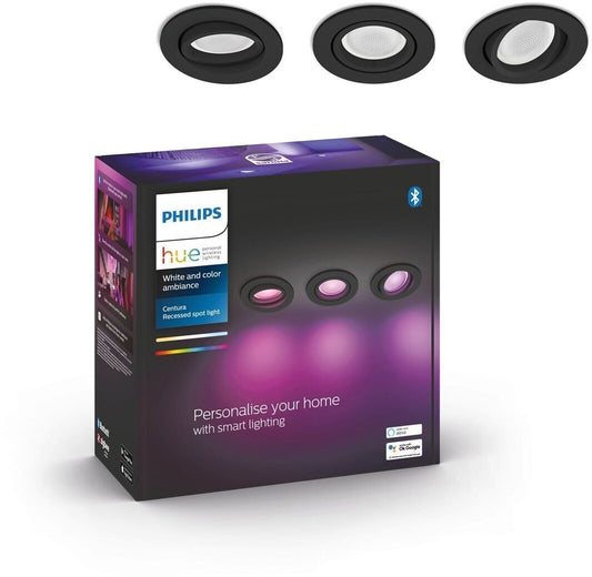 Philips Hue Centura runde Einbauspots 3er (Schwarz): Farbe/Weiß, 1050lm, App/Sprache