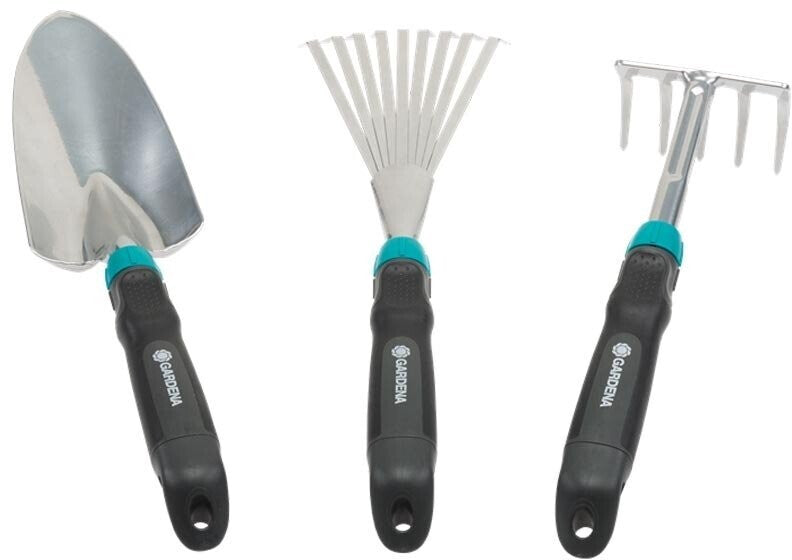 Gardena Comfort Gartenset 3-teilig – Blumenkelle, Kleinbesen & Rechen für Balkon & Beet (8964-60)
