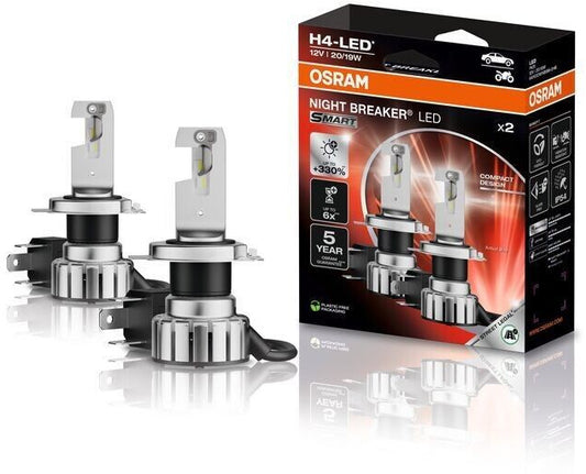 OSRAM NIGHT BREAKER LED SMART H4: LED Fern-/Abblendlicht – 330% heller, 6000K, mit Straßenzulassung