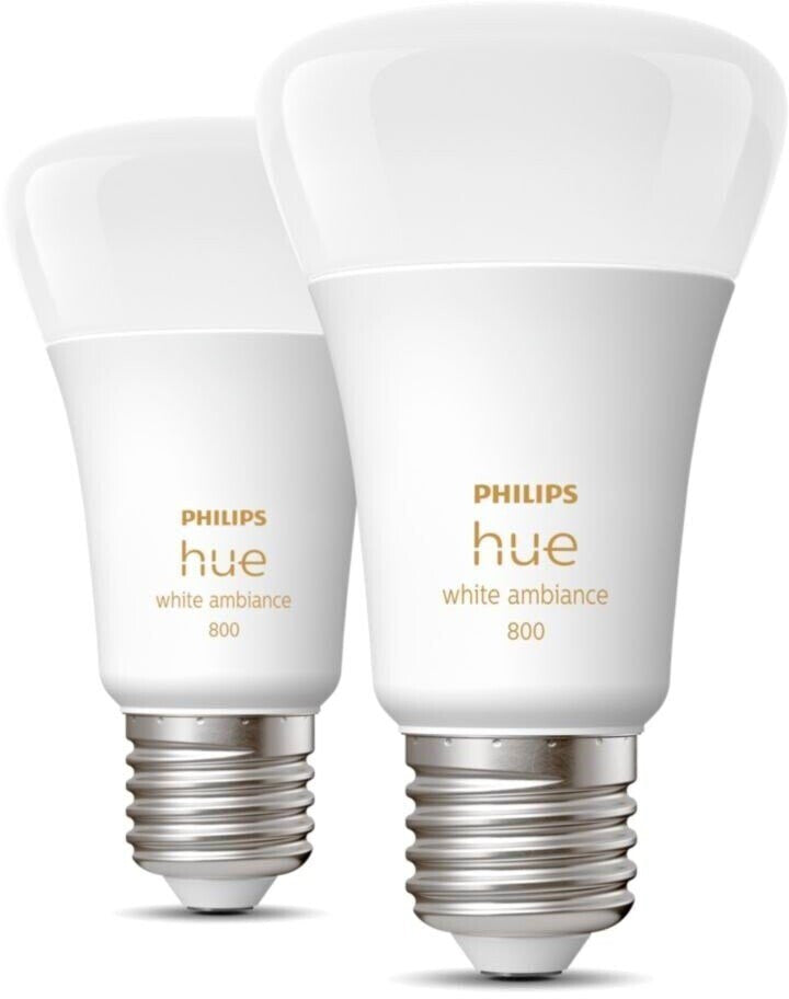 Philips Hue White Ambiance E27 LED Lampe (800lm) – Doppelpack für warm- bis kühlweißes Licht, dimmbar & App-steuerbar (Alexa kompatibel)