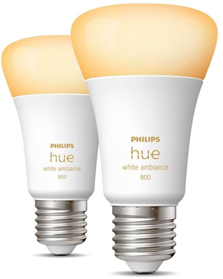 Philips Hue White Ambiance E27 LED Lampe (800lm) – Doppelpack für warm- bis kühlweißes Licht, dimmbar & App-steuerbar (Alexa kompatibel)