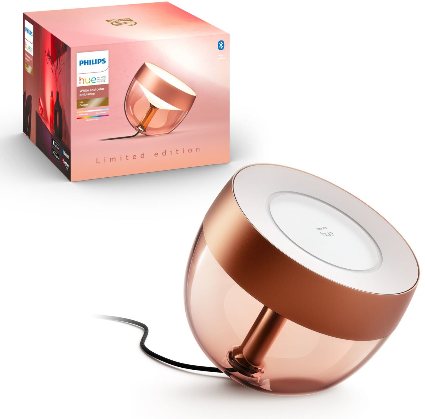 Philips Hue Iris Tischleuchte Special Edition Kupfer - 520lm, 16 Mio. Farben, dimmbar, Alexa-kompatibel