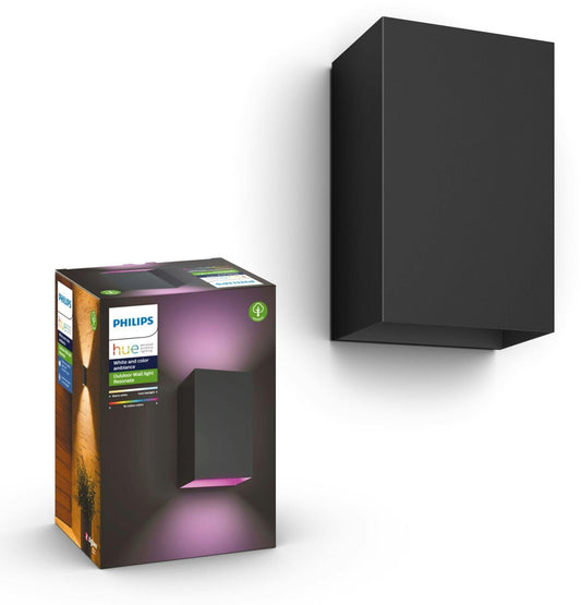 Philips Hue Resonate Outdoor - Dimmbare LED-Wandlampe, 16 Mio. Farben, Sprachsteuerung, Schwarz
