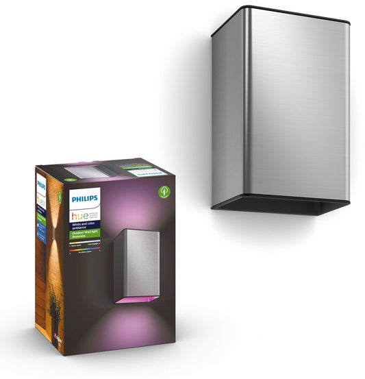 Philips Hue Resonate Outdoor - Dimmbare LED-Wandlampe, 16 Mio. Farben, Sprachsteuerung, Silber