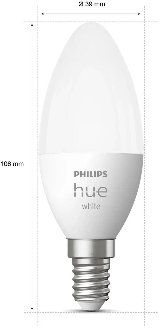 Philips Hue White E14 Kerzenlampe (470lm) – Einzelpack für warmweißes, smartes Licht (dimmbar, App/Alexa)