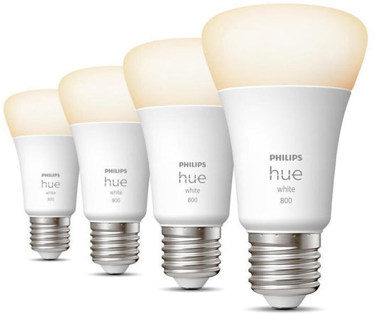 Philips Hue White E27 LED-Lampen (4er-Pack): 800lm, warmweiß, dimmbar, App & Alexa