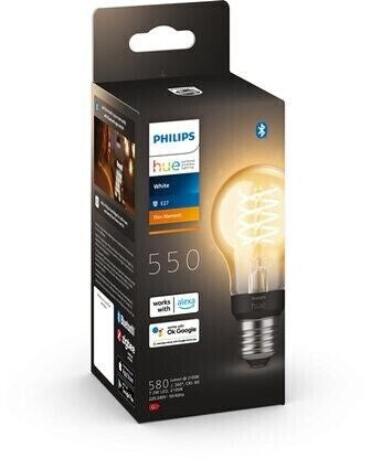 Philips Hue White E27 Filament LED (550lm) – Vintage-Design, dimmbar, smart steuerbar (App/Alexa)