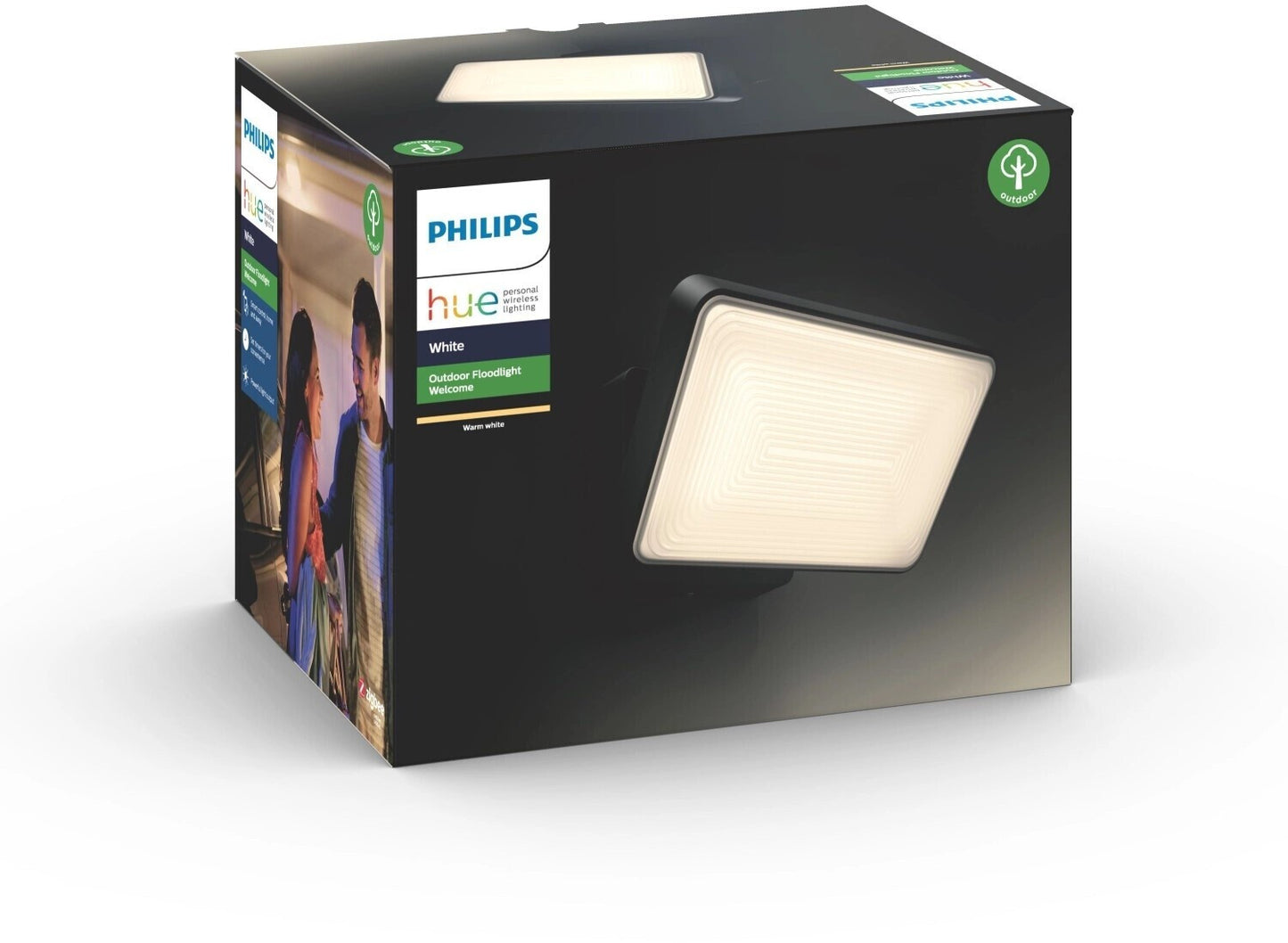 Philips Hue Welcome Outdoor Flutlicht (2.600 lm): Dimmbares Weißlicht (warm bis kalt), App/Sprache, Schwarz [Energieklasse E]
